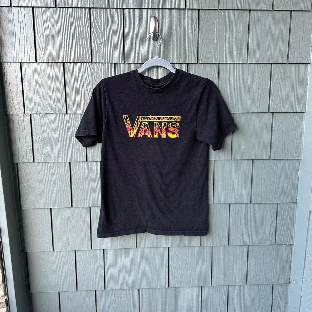 Vans Mens Black Flame Logo Graphic T-Shirt Short Sleeve Crewneck Tee